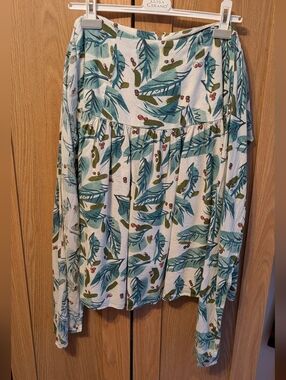 Max Jeans White Midi Skirt with Blue and Green Leaf Print